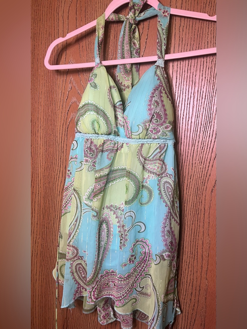 Pastel Paisley Halter Sundress in Mint & Sky Blue